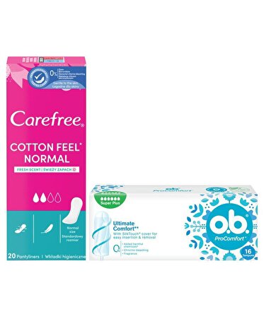 O.B. Süper Plus Tampon 16 Adet + Carefree Cotton Feel Normal Parfümlü Günlük Ped 20 Adet