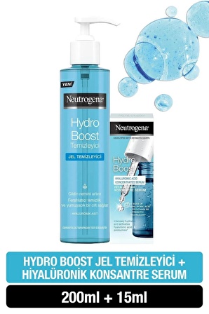 Neutrogena Hydro Boost Jel Temizleyici 200 Ml + Hydro Bost Hiyalüronik Asit Konsantre Serum 15 Ml