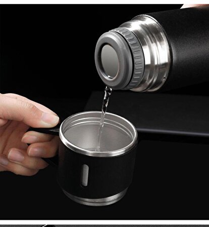 Coofbe 500ML Paslanmaz Çelik Bardaklı Termos Çift Katmanlı Termos Bardak Mug Araç Kahve Çay El Termosu