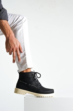 Knack Yüksek Taban Ayakkabı B-020 Siyah (Beyaz Taban)