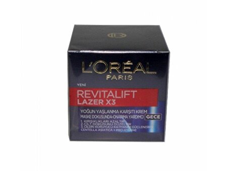 Loreal Paris Revitalift Lazer X3 Yaşlanma Karşıtı Kolajen 30 Yaş + Gece Yüz ve Boyun Kremi 50 ml 