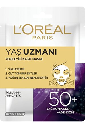 LOREAL YAŞ UZMANI 50+ YENİLEYİCİ KAĞIT MASKE 30 G