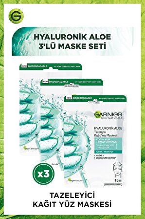 Hyaluronik Aloe Tazeleyici Kağıt Yüz Maskesi 3'lü Set