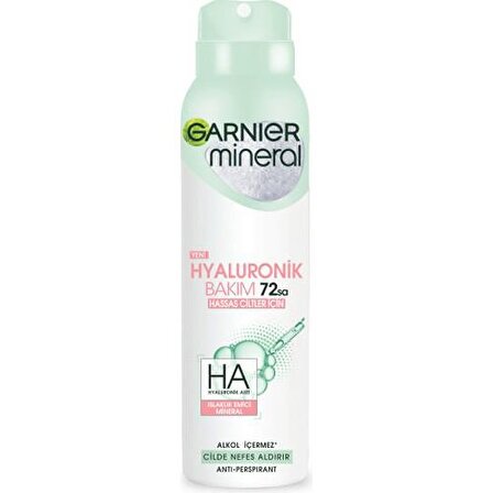 Garnier Mineral Hyalüronik Bakım Antiperspirant Ter Önleyici Leke Yapmayan Kadın Sprey Deodorant 150 ml