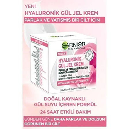 Garnier Hyaluronik Gül Tüm Cilt Tipleri İçin Gül Özlü Su Bazlı Yağsız Yatıştırıcı Yüz Bakım Jeli 50 ml