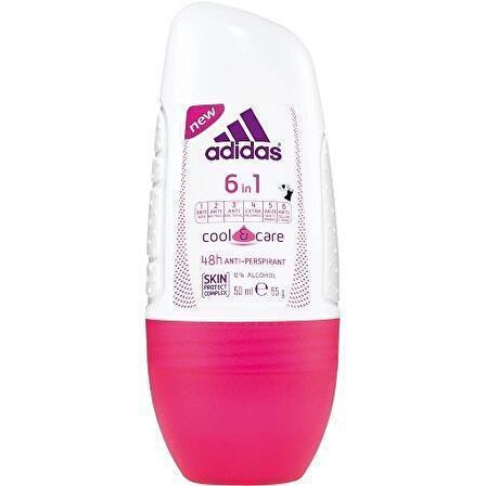 Adidas 6 in 1 Cool & Care Antiperspirant Ter Önleyici Leke Yapmayan Kadın Roll-On Deodorant 50 ml