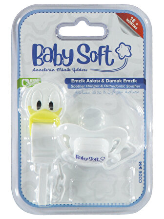 Baby Soft Askılı Silikon Damaklı Emzik 18+ Ay Beyaz