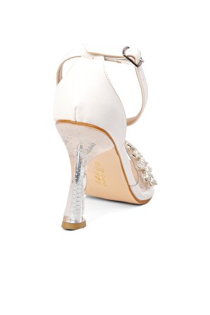 Park Moda K28 Beyaz Kadın Şeffaf Detaylı Topuklu Ayakkabı