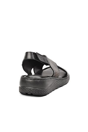 Clavi 105 Siyah Hakiki Deri Kadın Dolgu Topuk Sandalet