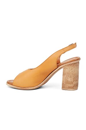 Clavi L01 Taba Hakiki Deri Kadın Topuklu Sandalet