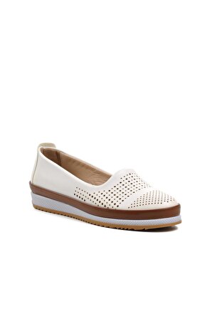 Ayakmod 164 Beyaz-Taba Hakiki Deri Kadın Günlük Ayakkabı