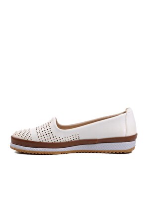 Ayakmod 164 Beyaz-Taba Hakiki Deri Kadın Günlük Ayakkabı