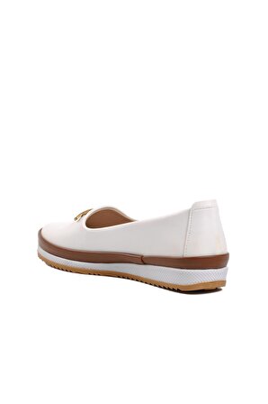 Ayakmod 166 Beyaz-Taba Hakiki Deri Kadın Günlük Ayakkabı