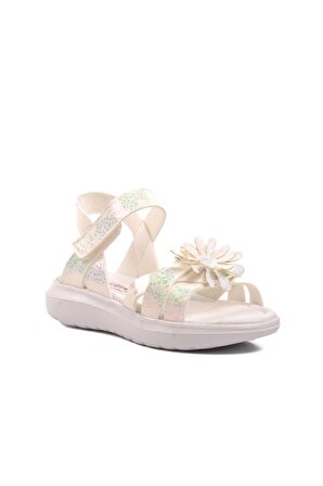 Ayakmod Şng 8010-F Beyaz-Yeşil Cırtlı Kız Çocuk Sandalet