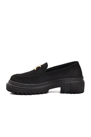 Walkway Dkc2311 Siyah Süet Kadın Loafer Ayakkabı
