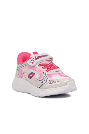 Ayakmod 732-P Beyaz-Fuşya Kalp Desenli Kız Çocuk Spor Ayakkabı