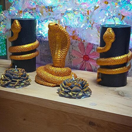 Kobra Yılan ofis mum set hediyelik set dekoratif yılan ve şakayık mum