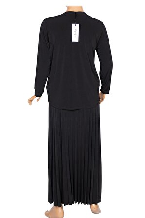 Elele Kadın Retro Sandy Taşlı Piliseli Bluz Etek Takım Siyah
