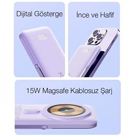 Coofbe Iphone 14 13 12 10000 mAh Hızlı Şarj Powerbank Lila 