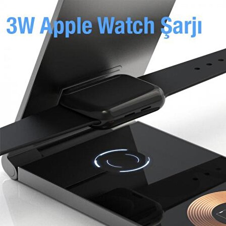 Coofbe 4in1 15W Masaüstü Telefon Standı Magsafe Uyumlu İphone Şarj Apple Watch Şarj Kulaklık Şarjı 