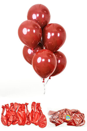 Metalik Balon Parlak Renkli 10'lu Paketli Balon 12 Inç - Kırmızı