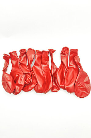 Metalik Balon Parlak Renkli 10'lu Paketli Balon 12 Inç - Kırmızı