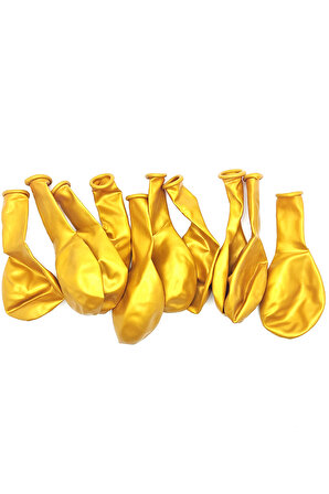 Metalik Balon Parlak Renkli 10'lu Paketli Balon 12 Inç - Gold - Sarı
