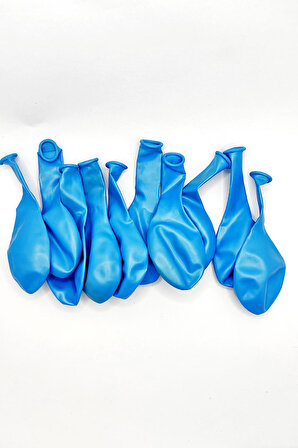 Metalik Balon Parlak Renkli 10'lu Paketli Balon 12 Inç - Mavi