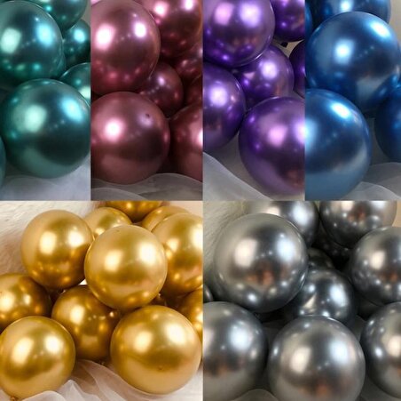 Metalik Balon Parlak Renkli 10'lu Paketli Balon 12 Inç - Mavi