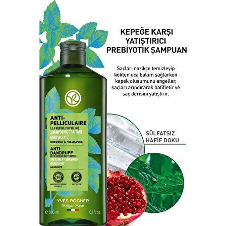 Yves Rocher Kepeğe Karşı (Anti Pelliculaire) Yatıştırıcı Prebiyotik Şampuan - Sülfatsız & Tuzsuz & Vegan-300 ml