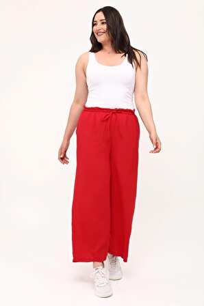 Kadın Büyük Beden Bol Paça Ekstra Rahat Kırmızı Pantolon