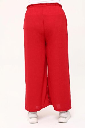 Kadın Büyük Beden Bol Paça Ekstra Rahat Kırmızı Pantolon