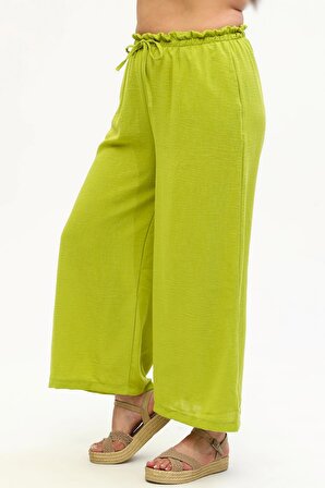 Kadın Büyük Beden Bol Paça Ekstra Rahat Yeşil Pantolon