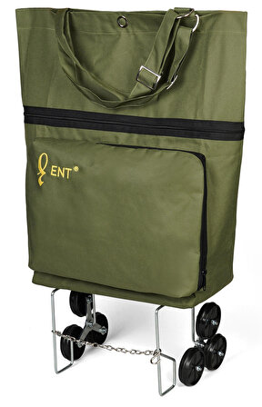 ENTCANTA MİLA Model 6 Teker, Merdiven Çıkabilen, Özel Kumaşlı ve Katlanabilir Alışveriş ve Seyahat Çantası- Yeşil