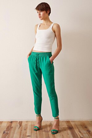 Yanı Biyeli Bağcıklı Pijama Pantolon Koyu Yeşil