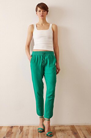 Yanı Biyeli Bağcıklı Pijama Pantolon Koyu Yeşil
