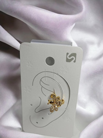 Earcuff Çelik Zirkon Taşlı Arı Model Altın Renk Kıkırdak Küpe