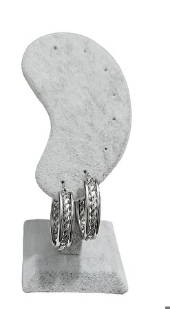 Kadın Ortası Burgu Model Halka Küpe Gümüş Renk