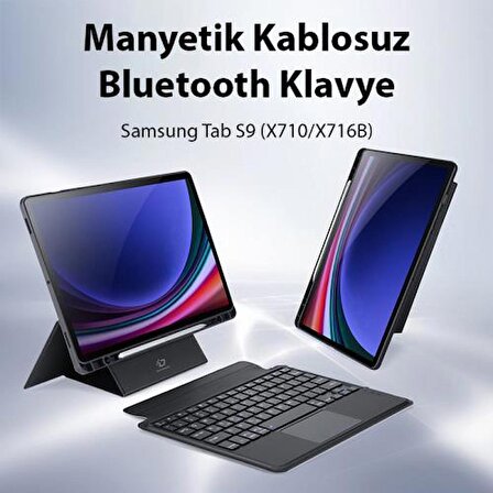 Coofbe 3in1 Samsung Tab S9 X710-X716B Kablosuz Bluetooth Klavye Touchpad 4 Kademe Stand Ve Manyetik Kılıf 