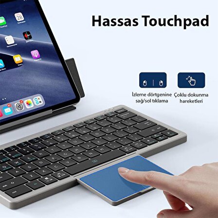 Coofbe 2in1 Telefon Tablet Laptop Bluetooth Kablosuz Klavye Touchpad Ve Stand Şarjlı Bluetooth Klavye 