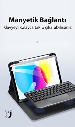 Coofbe Manyetik PU Deri Stantlı iPad 10 2022 Kılıf iPad 10 2022 Bluetooth Klavye Touchpad Uyku Modlu
