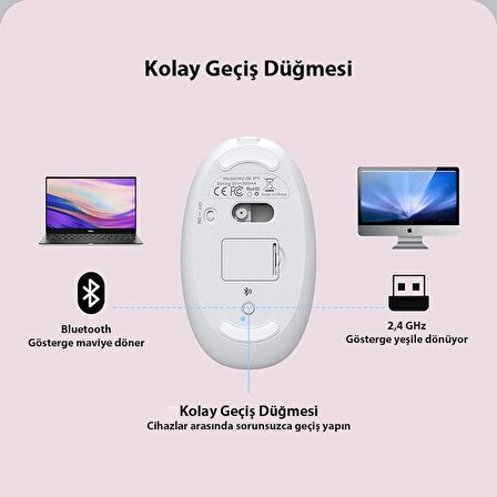 Coofbe Şeffaf Işıklı Sessiz Şarjlı 1200DPl Çift Cihaz Uyumlu 2.4GHz Bluetooth Mouse Kablosuz Mouse 