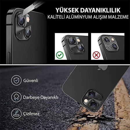 Coofbe 3D Hd Görüntü Tempered Metal İphone 15 Kamera Koruma Camı İphone 15 Plus Kamera Lens Koruma