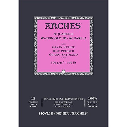 Arches Sulu Boya Blok Defter Hot Pressed 300g 12 Yaprak 29,7x42,0