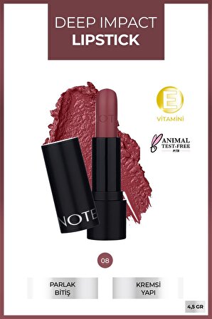 Note Deep Impact Lipstick Kremsi Dokulu Yarı Parlak Ruj 08 Sophisticate Burgundy - Kırmızı