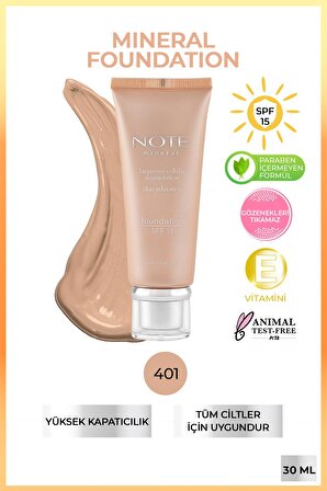 Note Mineral Saten Bitişli SPF 15 Kapatıcı Fondöten 401