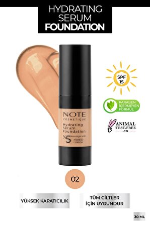 Note Hydrating Nemlendirici Etkili Hyaluronik Asitli SPF 50 Serum Fondöten 02