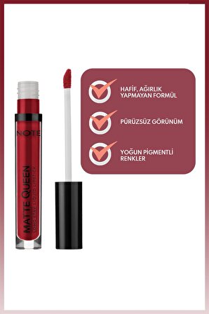 Note Matte Queen Lipstick Kalıcı Likit Ruj 16 Royal Velvet - Kırmızı