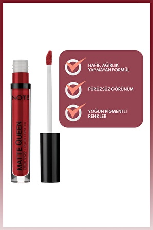 Note Matte Queen Lipstick Kalıcı Likit Ruj 15 Magestic Red - Kırmızı