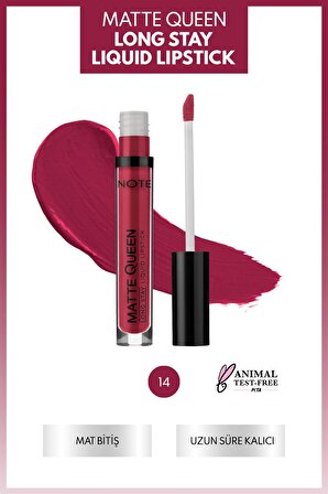 Note Matte Queen Lipstick Kalıcı Likit Ruj 14 Bold Berry - Kırmızı